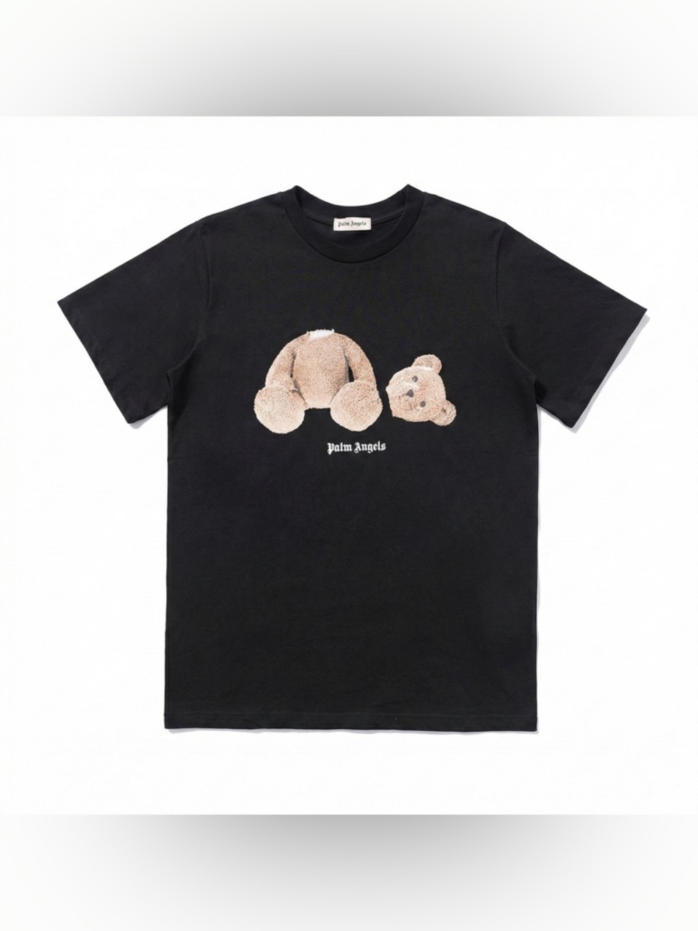 Palm Angels Black Tee with Detached Beige Teddy Graphic